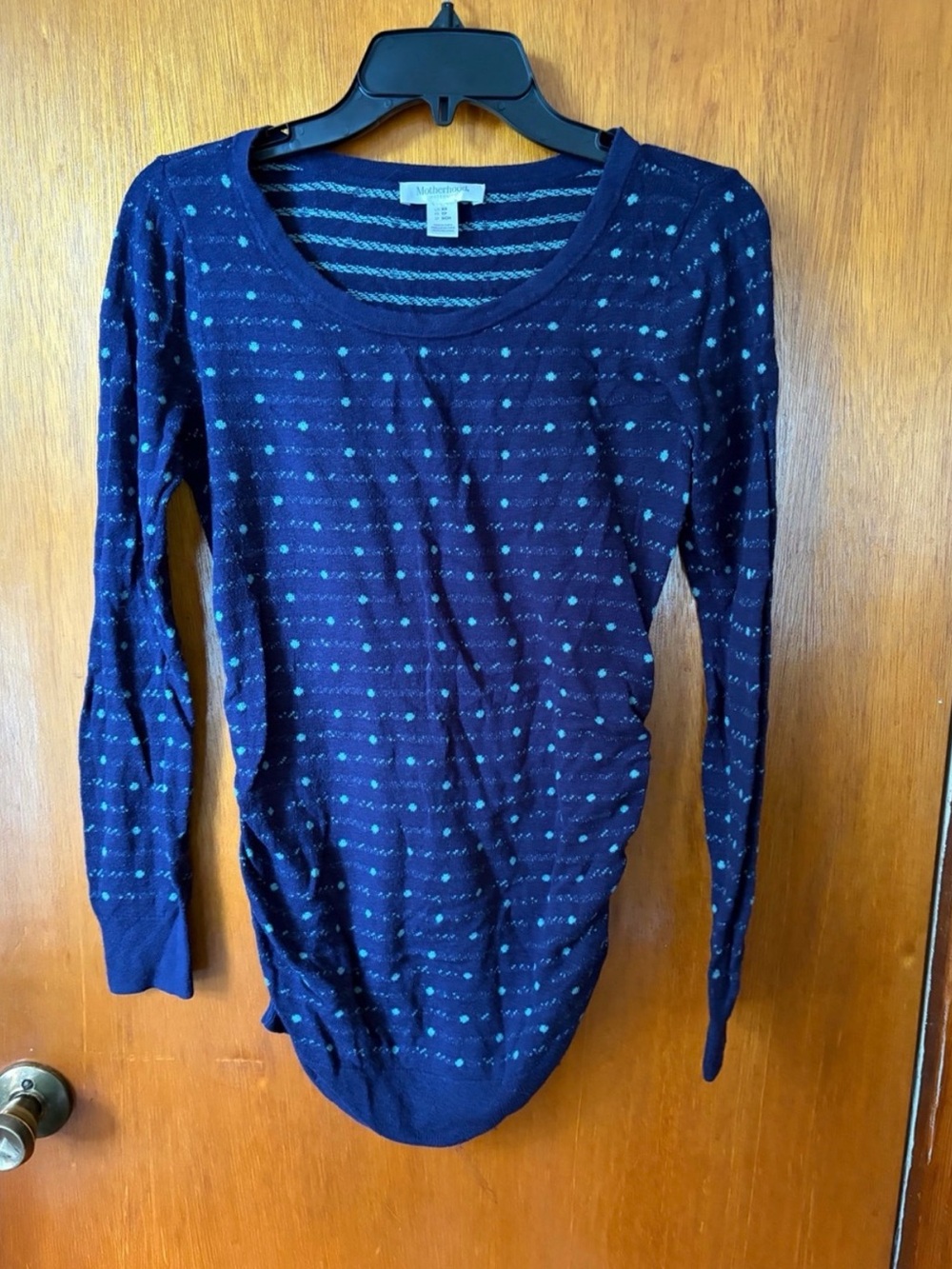 Navy Long-Sleeve Dot Stripe Knit Maternity Top